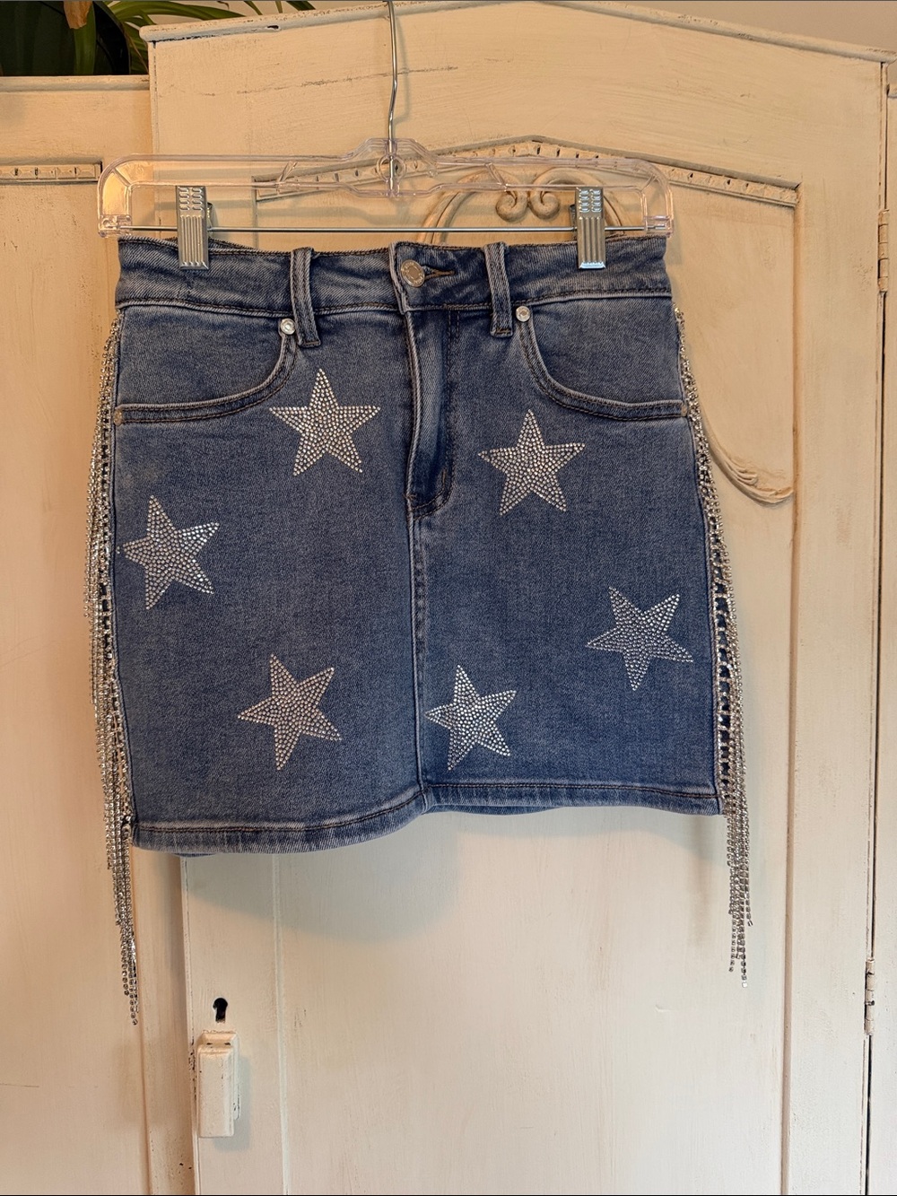 Embellished Star Denim Mini Skirt - Blue